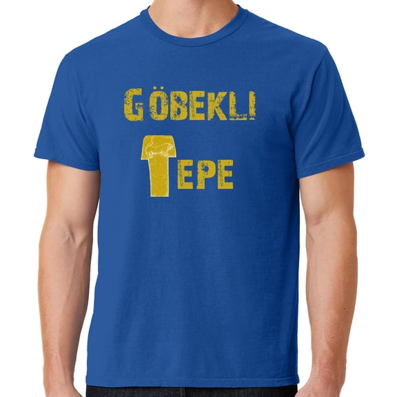 Men's Göbeklitepe Archaeology Cotton Tee Shirt, Large Neon Blue