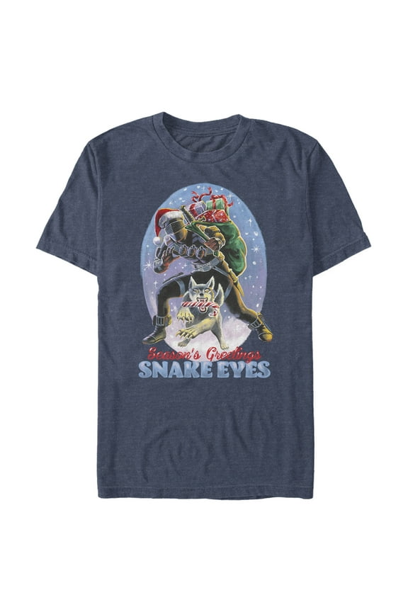 Men's GI Joe Christmas Snake Eyes Season's Greetings  Graphic Tee Navy Blue Heather 2X Large