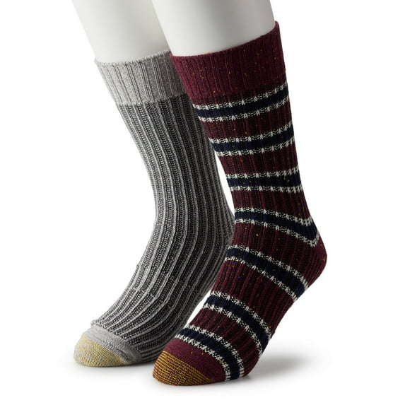 Men's GOLDTOE® 2-Pack Horizon Textured Crew Socks Color: Tawny Port Stripe Size: N/A