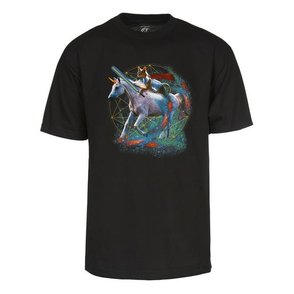 Men's Galaxy Cat Knight Unicorn Short-Sleeve T-Shirt - Black - Medium