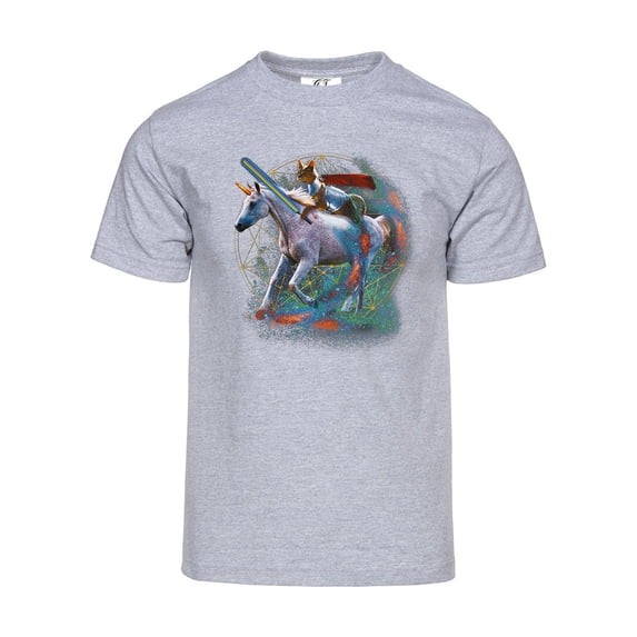 Men's Galaxy Cat Knight Unicorn Short-Sleeve T-Shirt - Heather Grey - Medium