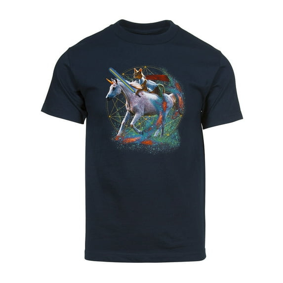 Men's Galaxy Cat Knight Unicorn Short-Sleeve T-Shirt - Navy - X-Large
