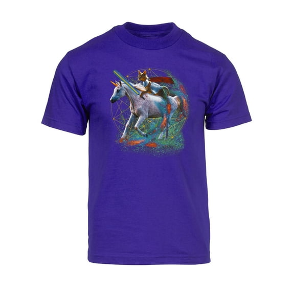 Men's Galaxy Cat Knight Unicorn Short-Sleeve T-Shirt - Purple - Medium