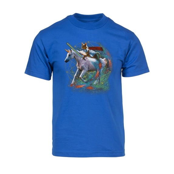 Men's Galaxy Cat Knight Unicorn Short-Sleeve T-Shirt - Royal - Small