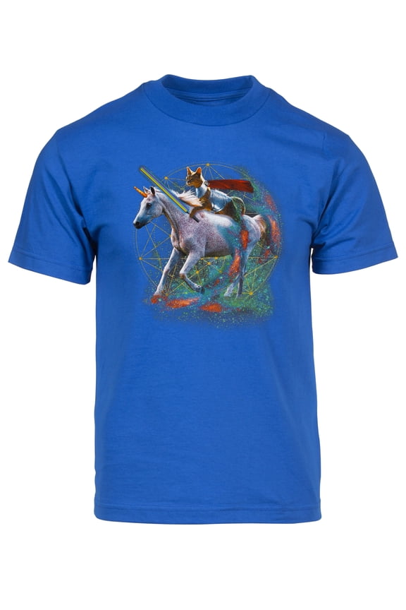 Men's Galaxy Cat Knight Unicorn Short-Sleeve T-Shirt - Royal - X-Large