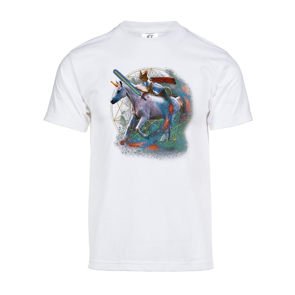 Men's Galaxy Cat Knight Unicorn Short-Sleeve T-Shirt - White - 3X-Large