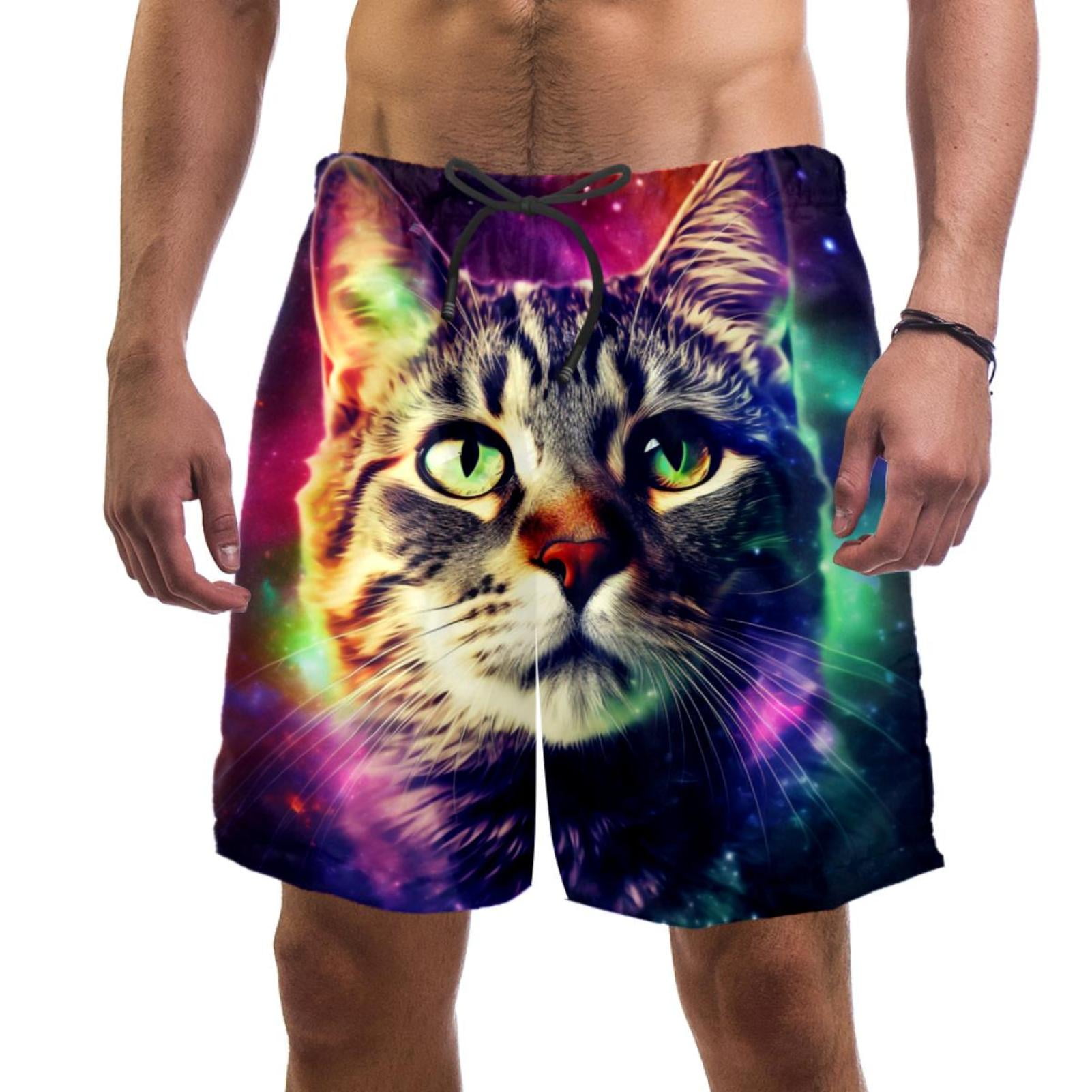 Men's Galaxy Cat Swim Trunks Quick Dry Board Shorts Bathing Suits with