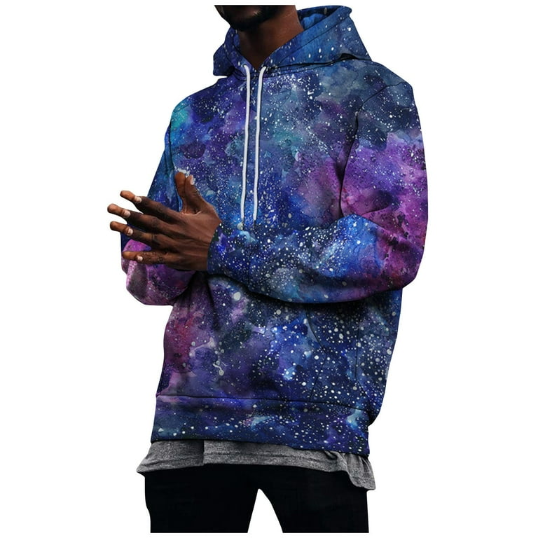 Men s Galaxy Print Hoodie Casual Long Sleeve Pullover Sweatshirt with Drawstring Hood