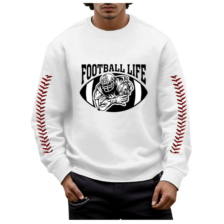 Men s Game Day Sweatshirts Football Graphic Pullover Long Sleeve Crewneck Funny Hoodie Tops Warm Footballgame Fall Winter Touchdown Season Rugby Sweatshirt for Men Mens Graphic Print Walmart