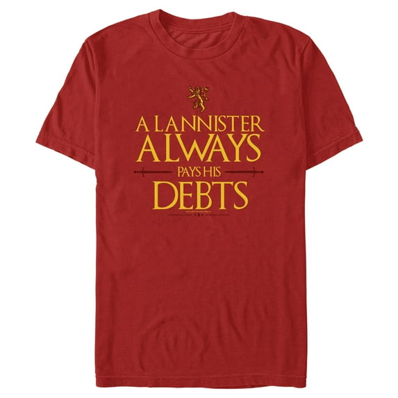 Men's Game of Thrones A Lannister Always Pays His Debts Graphic Tee Red Small