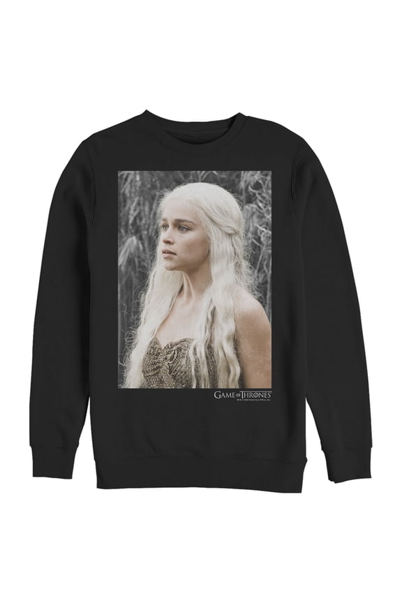 Men's Game of Thrones Daenerys Photo White Logo Sweatshirt Black Large