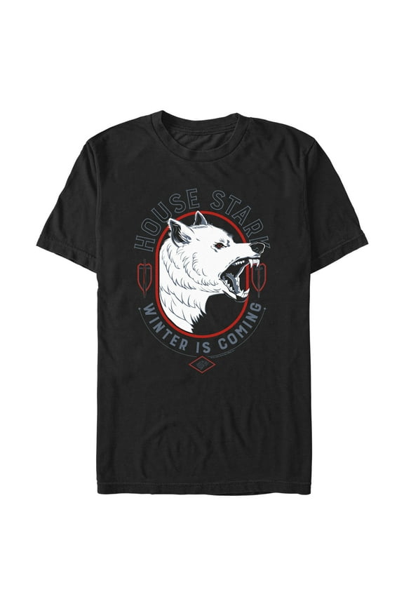 Men's Game of Thrones House Stark White Wolf Graphic Tee Black Large