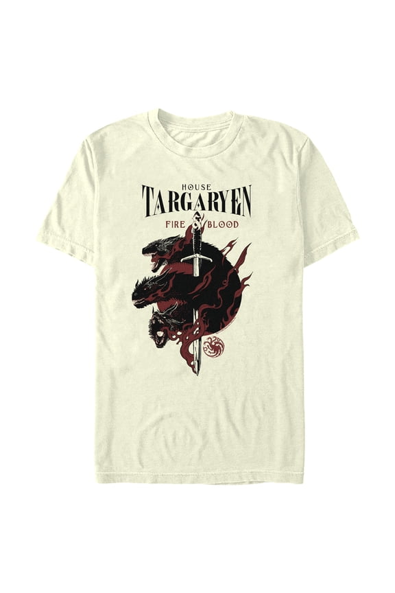Men's Game of Thrones House Targaryen's Dragons Graphic Tee Beige Small