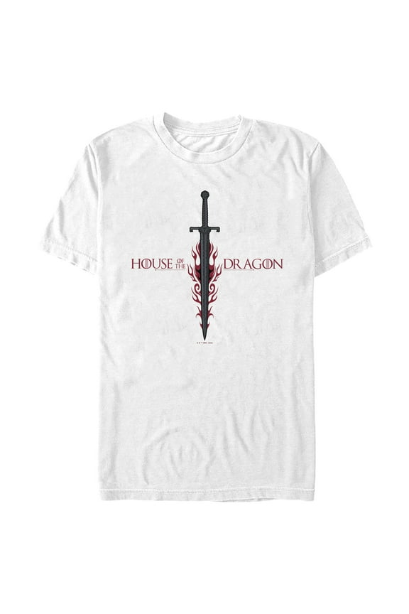 Men's Game of Thrones: House of the Dragon Flaming Sword Logo Graphic Tee White Small