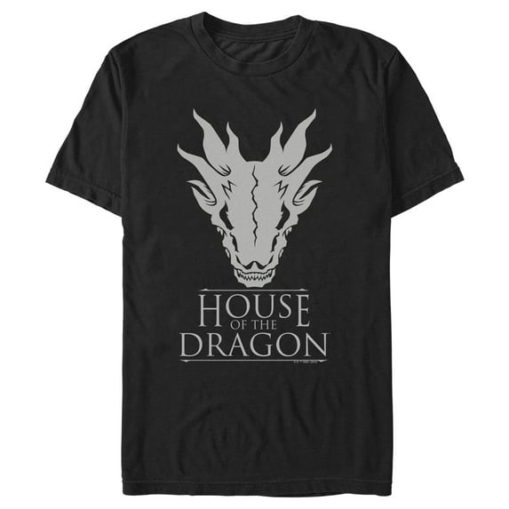 Men's Game of Thrones: House of the Dragon White Dragon Skull Logo Graphic Tee Black Large