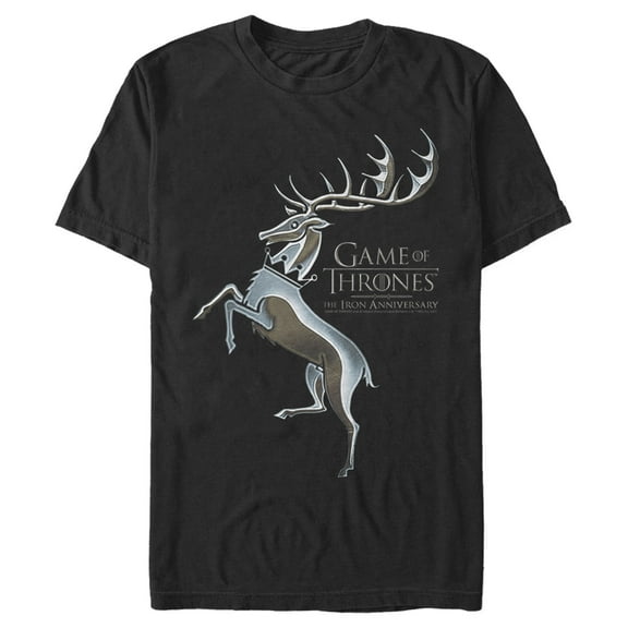 Men's Game of Thrones Iron Anniversary Baratheon Metal Stag Crest  Graphic Tee Black 2X Large