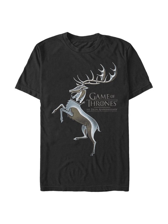 Men's Game of Thrones Iron Anniversary Baratheon Metal Stag Crest Graphic Tee Black 3X Large