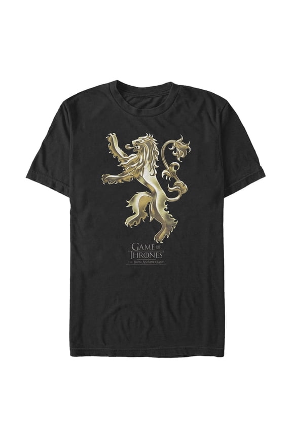 Men's Game of Thrones Iron Anniversary Lannister Metal Lion Crest Graphic Tee Black Medium