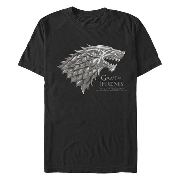 Men's Game of Thrones Iron Anniversary Stark Metal Direwolf Crest Graphic T-Shirt