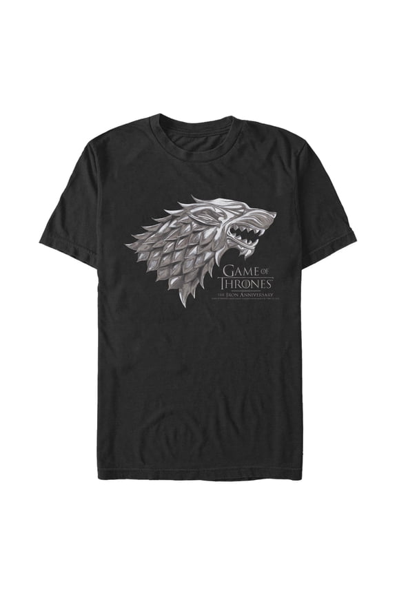 Men's Game of Thrones Iron Anniversary Stark Metal Direwolf Crest Graphic T-Shirt