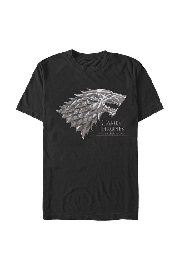 Men's Game of Thrones Iron Anniversary Stark Metal Direwolf Crest Graphic Tee Black 3X Large