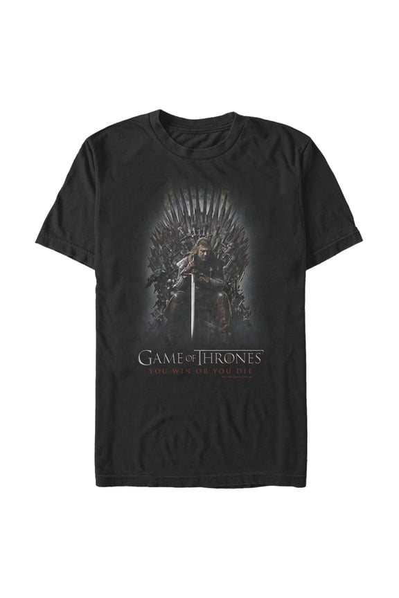 Men's Game of Thrones Ned on Iron Throne Graphic Tee Black Large