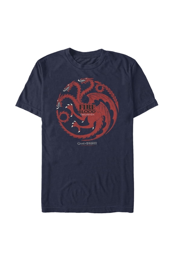 Men's Game of Thrones Targaryen Dragon Banner  Graphic Tee Navy Blue X Large