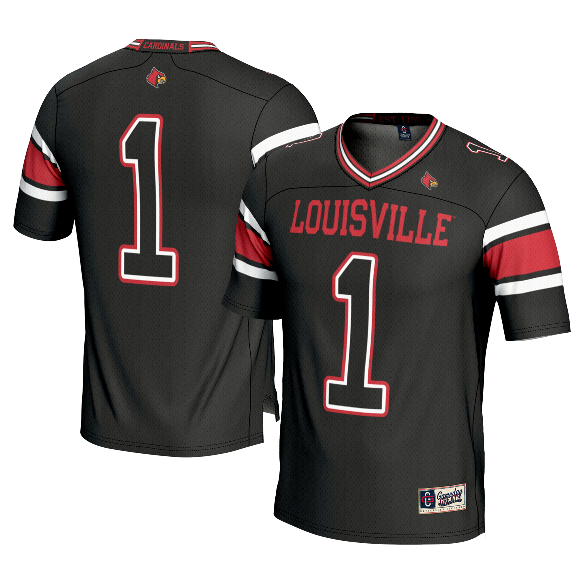Men's GameDay Greats #1 Black Louisville Cardinals Football Jersey