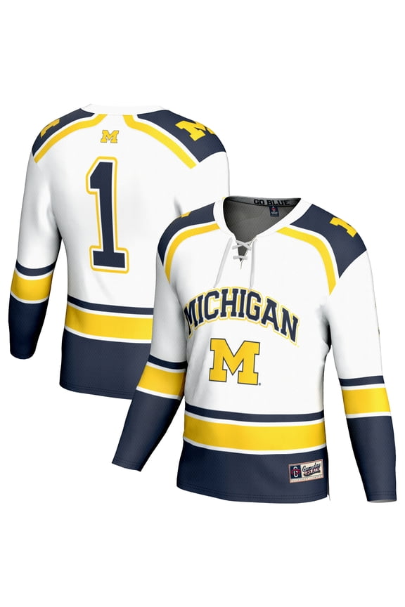 Men's GameDay Greats #1 White Michigan Wolverines Hockey Jersey