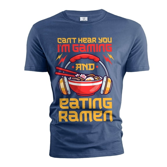 Men's Gaming Funny T-shirt Ramen and video games Tee humorous gift teeshirt (Large Navy Blue)