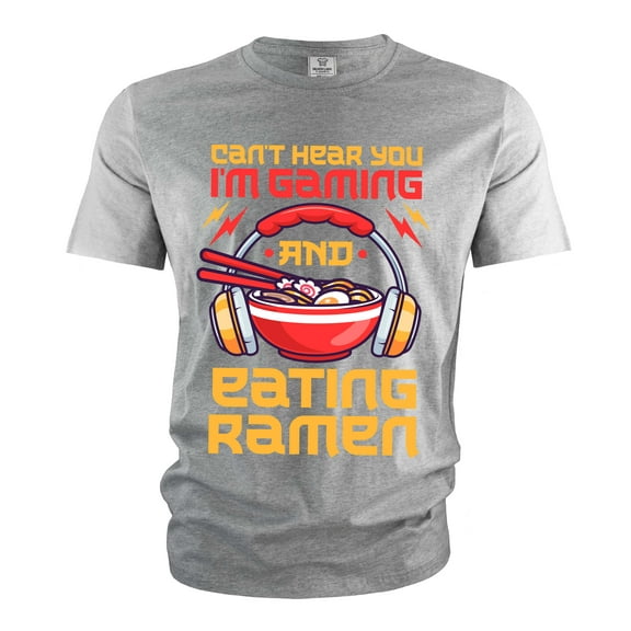 Men's Gaming Funny T-shirt Ramen and video games Tee humorous gift teeshirt (Medium Grey)