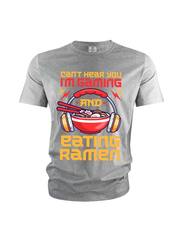 Men's Gaming Funny T-shirt Ramen and video games Tee humorous gift teeshirt (Small Grey)