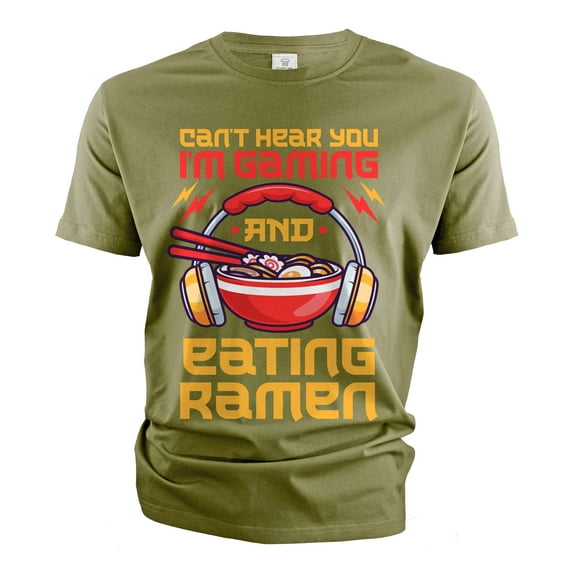 Men's Gaming Funny T-shirt Ramen and video games Tee humorous gift teeshirt (X-Large Military Green)