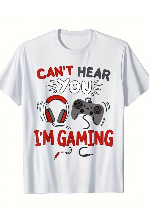 Men's Gaming Graphic T-Shirt - "Can't Hear You I'm Gaming" Slogan Tee - Loose Fit Breathable Cotton Shirt for Gamers