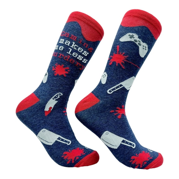 Men's Gaming Makes Me Less Murdery Socks Funny Video Gamer Footwear
