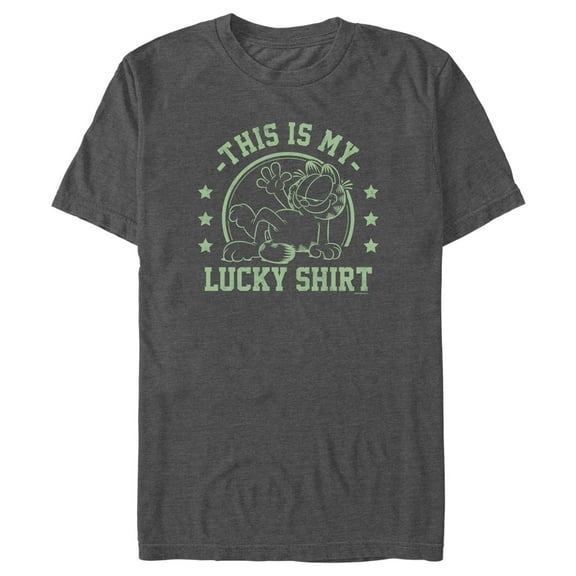 Men's Garfield St. Patrick's Day This is my Lucky Shirt  Graphic Tee Charcoal Heather 3X Large