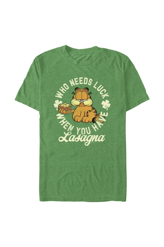 Men's Garfield St. Patrick's Day Who needs Luck when You have Lasagna Graphic T-Shirt