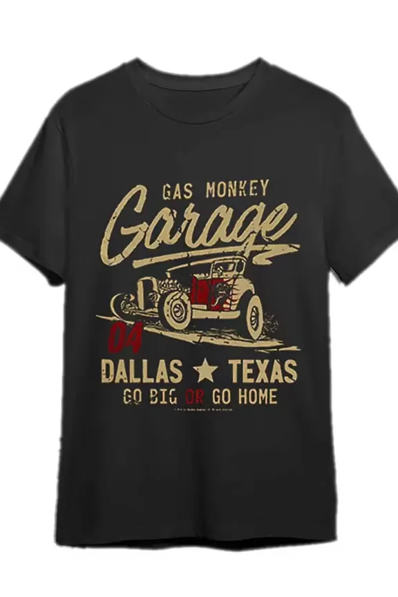 Men's Gas Monkey Garage Dallas Texas T-Shirt - Vintage Hot Rod Car & 'GO BIG OR