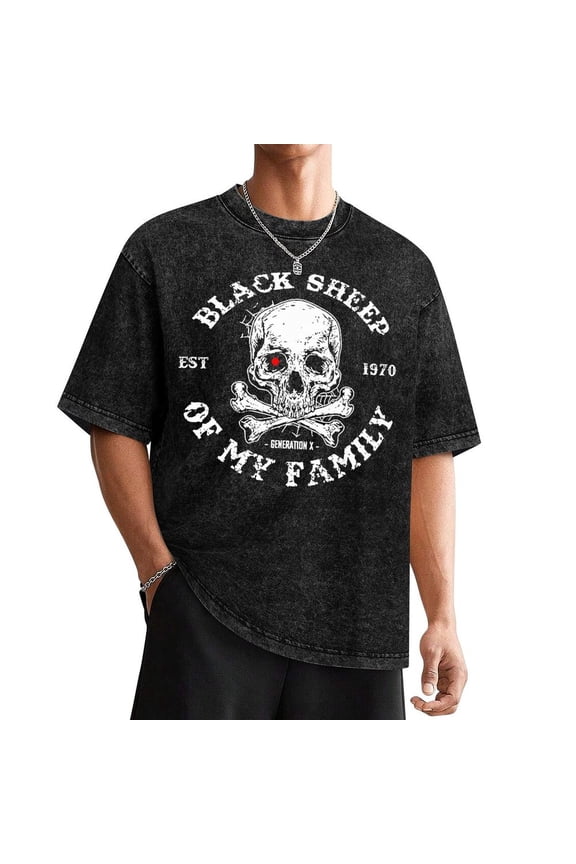 Men's Gen X ( 1970) T-Shirt - 180gsm Heavyweight Casual Round Neck Short Sleeve Tee with Black Sheep of My Family Generation X Washed Tee