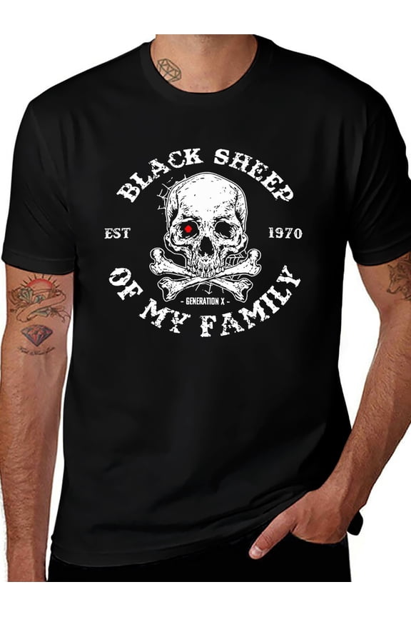 Men's Gen X ( 1970) T-Shirt - 180gsm Heavyweight Casual Round Neck Short Sleeve Tee with Black Sheep of My Family Generation X