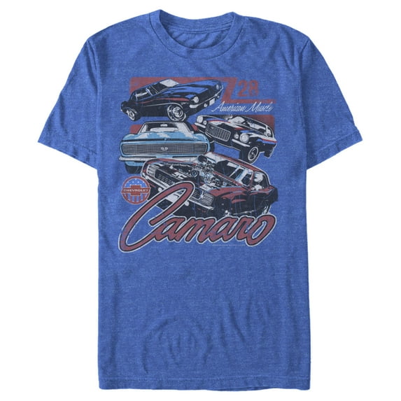 Men's General Motors Camaro Z28 American Muscle Defined Distressed Graphic Tee Royal Blue Heather 2X Large