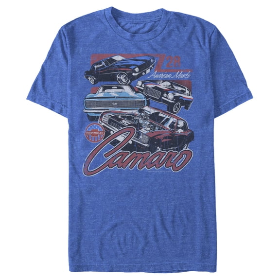 Men's General Motors Camaro Z28 American Muscle Defined Distressed  Graphic Tee Royal Blue Heather X Large