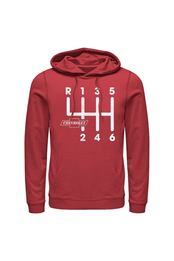 Men's General Motors Chevrolet Gearshift Pattern Pull Over Hoodie Red Small