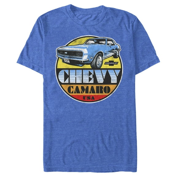 Men's General Motors Chevy Camaro SS Retro Cruising Circle  Graphic Tee Royal Blue Heather 2X Large