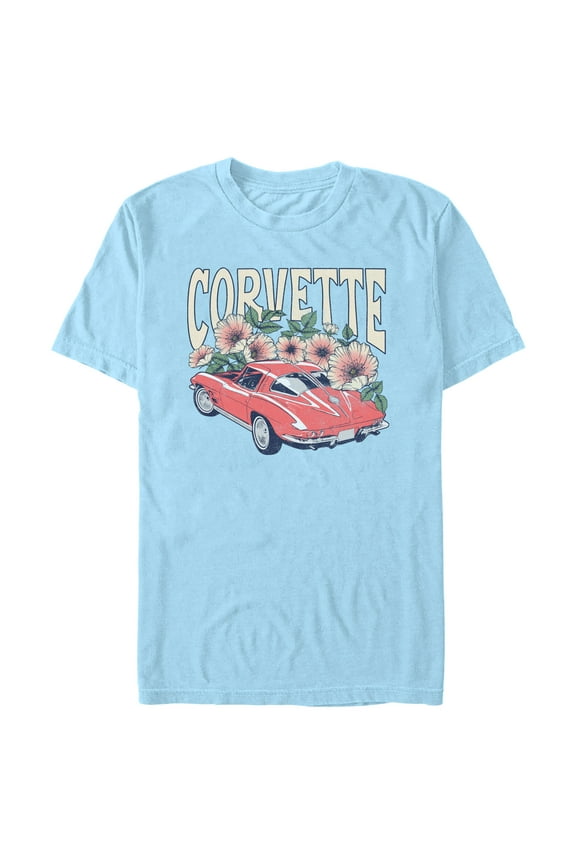 Men's General Motors Floral Corvette Graphic Tee Light Blue 2X Large