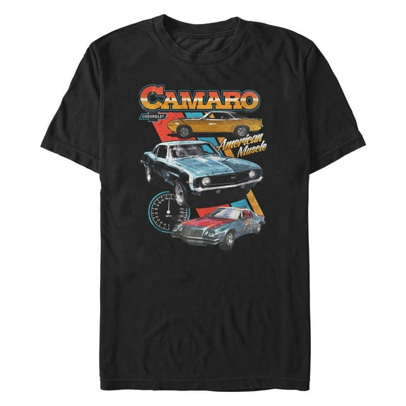 Men's General Motors Retro Chevrolet Camaros, American Muscle  Graphic Tee Black 3X Large