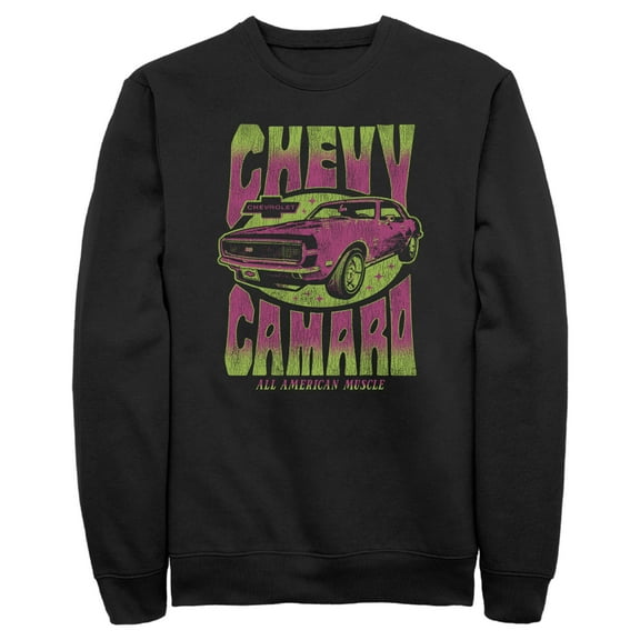 Men's General Motors Retro Pink and Green Chevy Camaro  Sweatshirt Black 3X Large