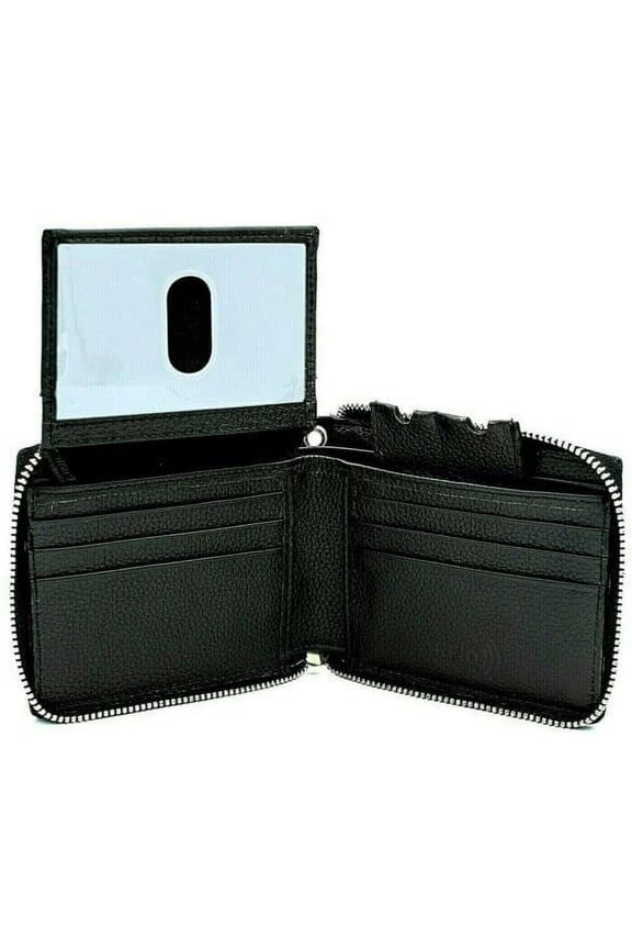 Men's RFID Genuine Leather Bifold Zip-Around Wallet, Black