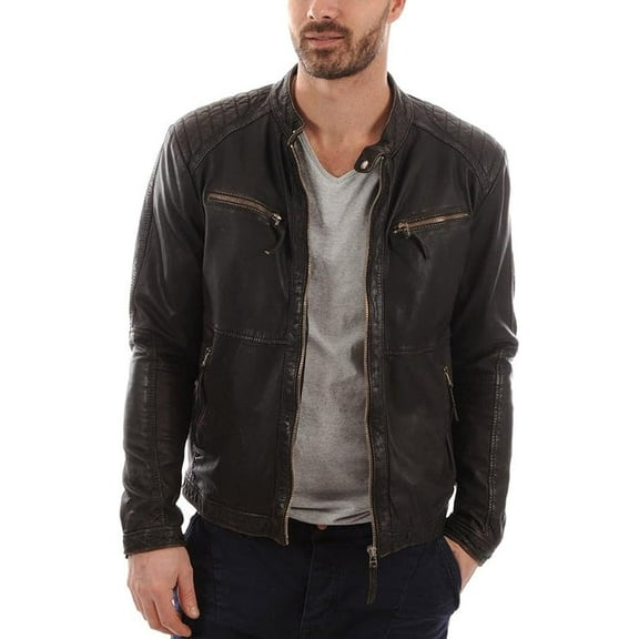 Men's Genuine Black Lambskin Leather Jacket Biker Soft Stylish Motorcycle JacketA423