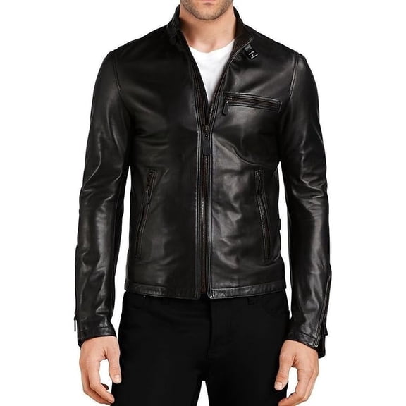 Men's Genuine Black Lambskin Leather Jacket Motorcycle Biker Jacket A465